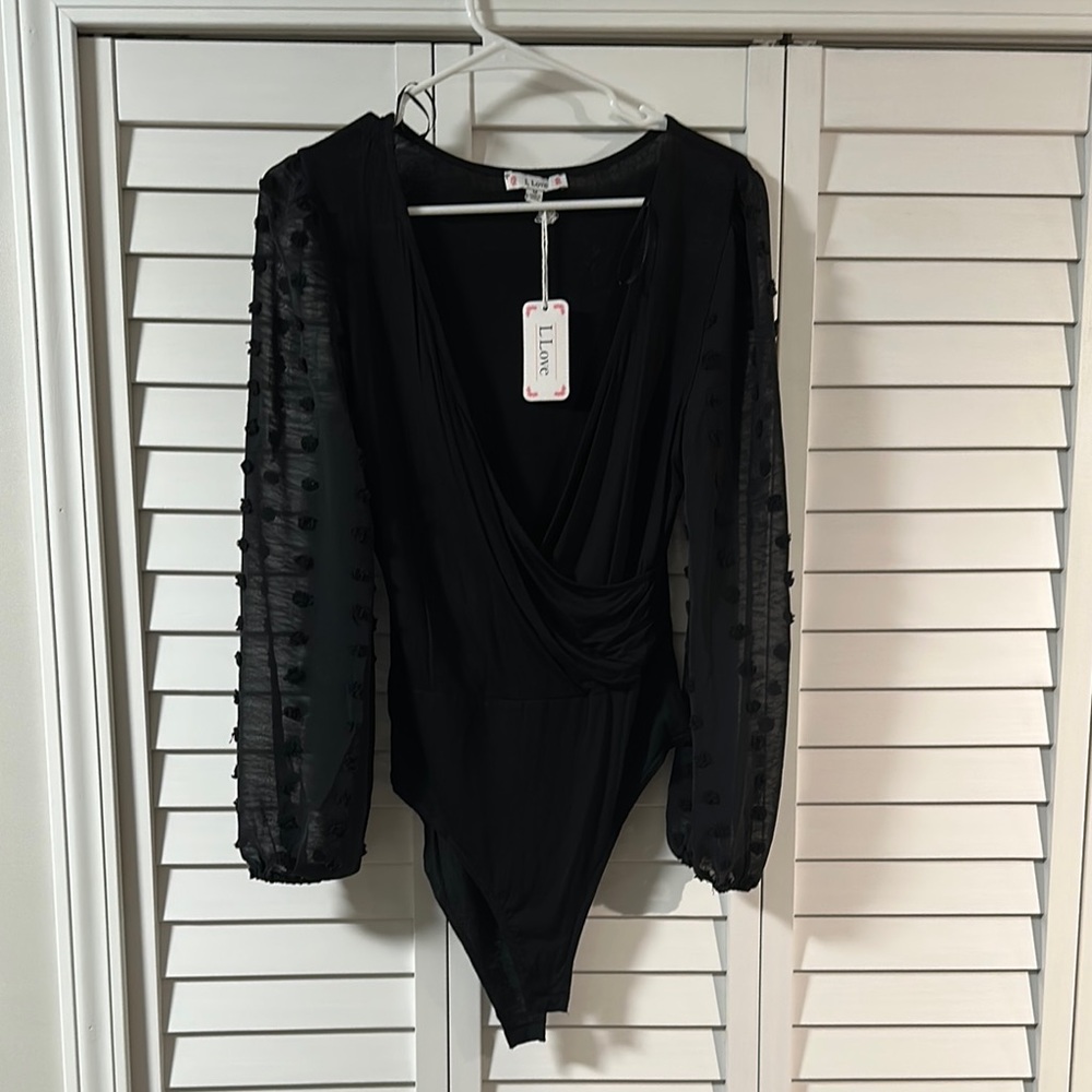 Chic Black Bodysuit with Sheer Sleeves